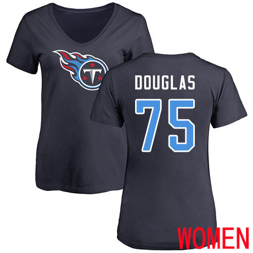 Tennessee Titans Navy Blue Women Jamil Douglas Name and Number Logo NFL Football #75 T Shirt->women nfl jersey->Women Jersey